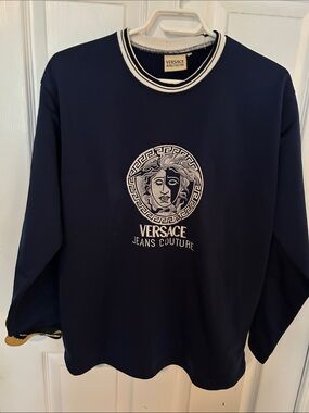 Versace Jeans Couture blue Crewneck Sweater with Medusa Emblem